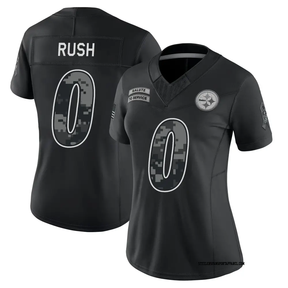 Limited Black Women's Darius Rush Pittsburgh Steelers 2026 Salute to Service Stitched Jersey
